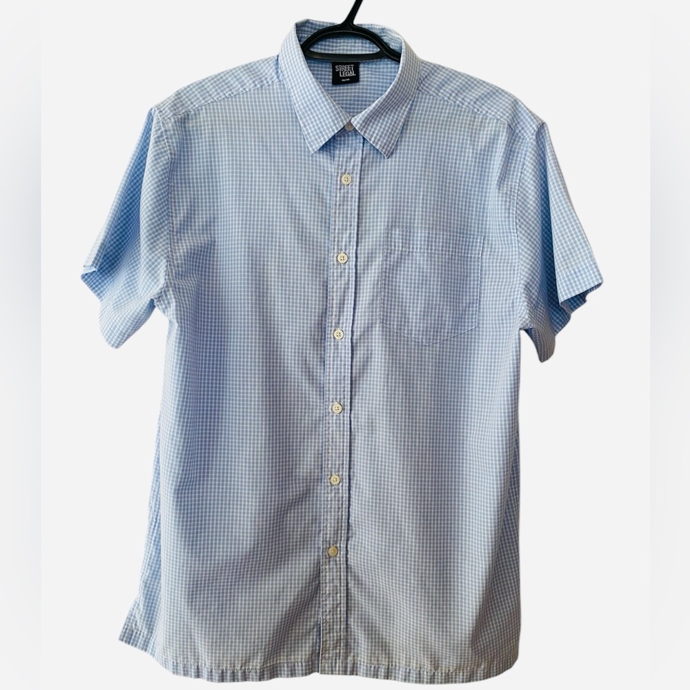 Street Legal Men's Blue Short Sleeve Checkered Shirt Size Medium